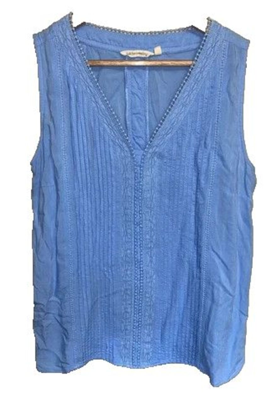 Soft Surroundings Ingenue Tank Top Blue Pleated Lace Trim Boho Preppy  XS